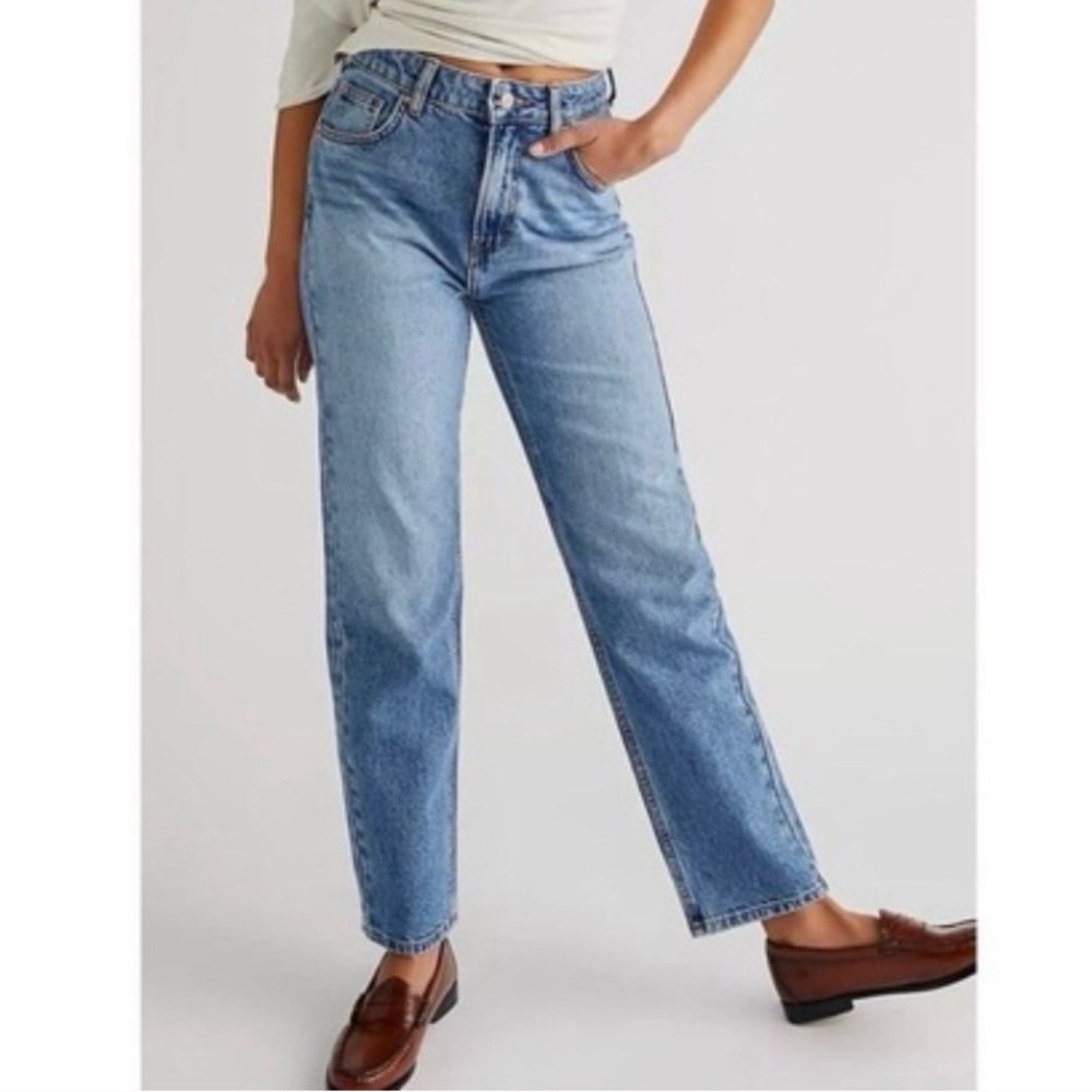 Free People We The Free Light Blue Denim Pacifica High Rise Slim Straight Leg